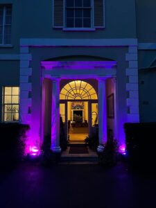 Doorway lit up purple