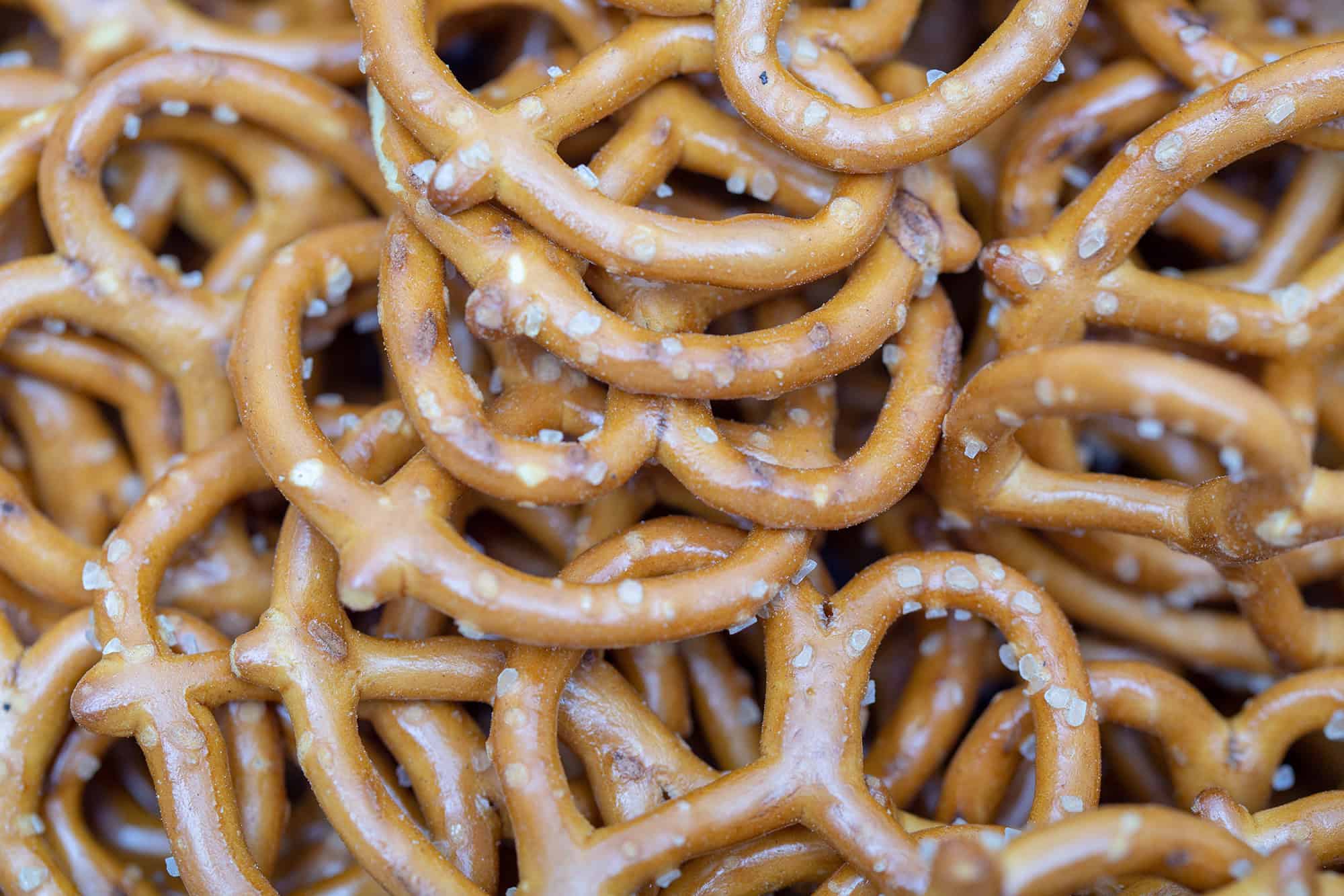 Close up of lots of pretzels